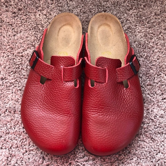 birkenstock red clogs
